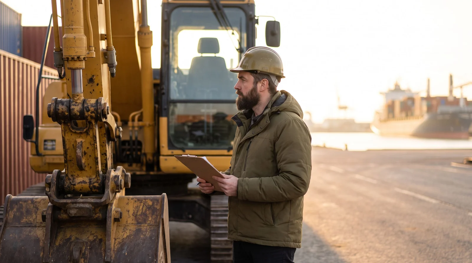 Telehandler i bager na dvorištu spremni za isporuku kupcu